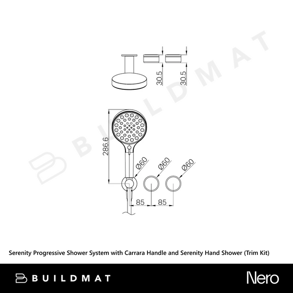 Nero Serenity Progressive Shower System with Carrara Handle and Serenity Hand Shower (Trim Kit Only) Brushed Gold