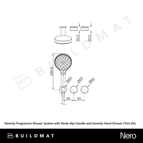 Nero Serenity Progressive Shower System with Verde Alpi Handle and Serenity Hand Shower (Trim Kit Only) Brushed Nickel