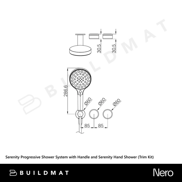 Nero Serenity Progressive Shower System with Arabescato Corchia Handle and Serenity Hand Shower (Trim Kit Only) Brushed Nickel