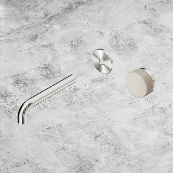 Nero Serenity Progressive Wall Basin Mixer 160mm Spout with Rome Travertine Handle (Trim Kit Only) Brushed Nickel