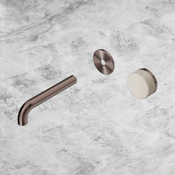 Nero Serenity Progressive Wall Basin Mixer 160mm Spout with Rome Travertine Handle (Trim Kit Only) Brushed Bronze