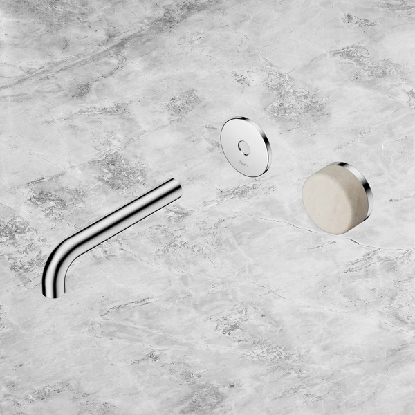 Nero Serenity Progressive Wall Basin Mixer 160mm Spout with Rome Travertine Handle (Trim Kit Only) Chrome
