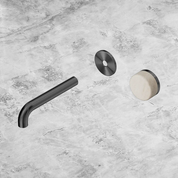 Nero Serenity Progressive Wall Basin Mixer 160mm Spout with Rome Travertine Handle (Trim Kit Only) Gunmetal