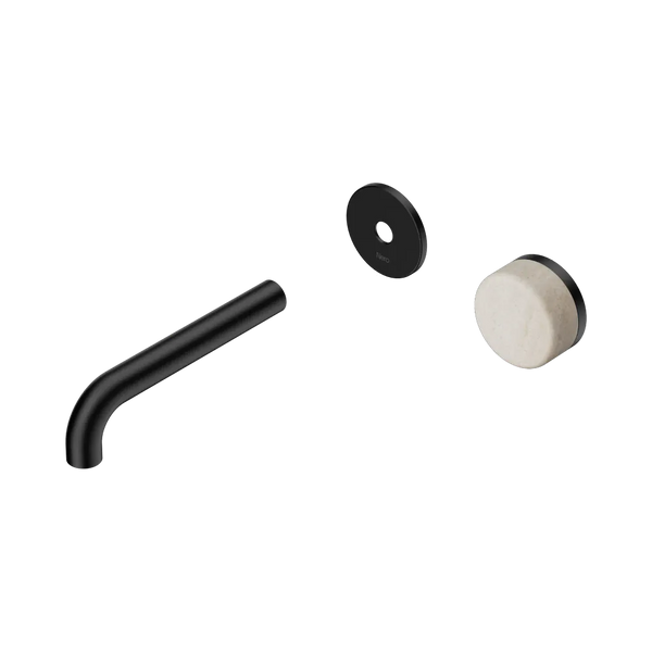 Nero Serenity Progressive Wall Basin Mixer 160mm Spout with Rome Travertine Handle (Trim Kit Only) Matte Black
