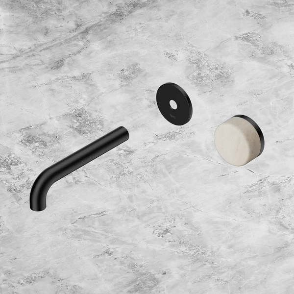 Nero Serenity Progressive Wall Basin Mixer 160mm Spout with Rome Travertine Handle (Trim Kit Only) Matte Black
