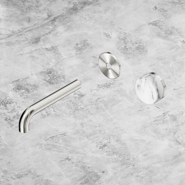Nero Serenity Progressive Wall Basin Mixer 160mm Spout with Arabescato Corchia Handle (Trim Kit Only) Brushed Nickel