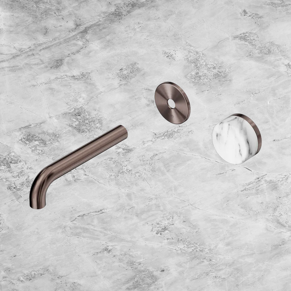 Nero Serenity Progressive Wall Basin Mixer 160mm Spout with Arabescato Corchia Handle (Trim Kit Only) Brushed Bronze