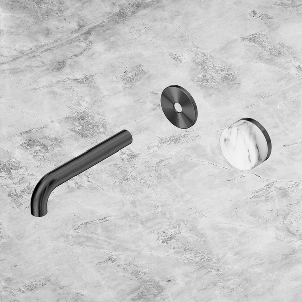 Nero Serenity Progressive Wall Basin Mixer 160mm Spout with Arabescato Corchia Handle (Trim Kit Only) Gunmetal