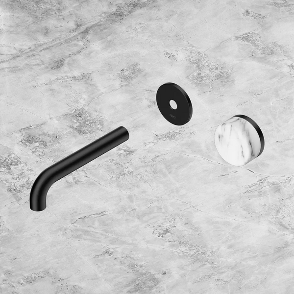 Nero Serenity Progressive Wall Basin Mixer 160mm Spout with Arabescato Corchia Handle (Trim Kit Only) Matte Black