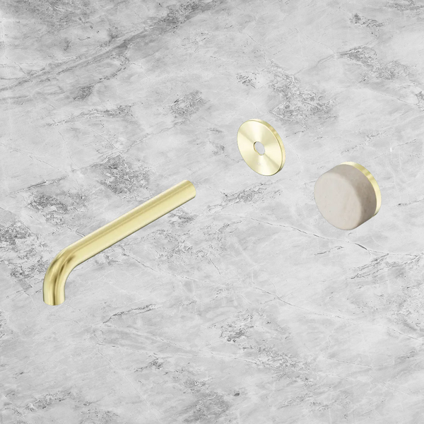 Nero Serenity Progressive Wall Basin Mixer 185mm Spout with Rome Travertine Handle (Trim Kit Only) Brushed Gold