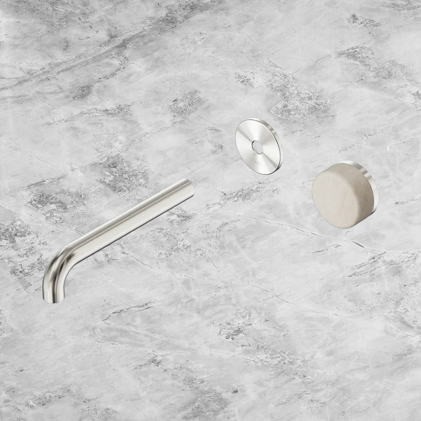 Nero Serenity Progressive Wall Basin Mixer 185mm Spout with Rome Travertine Handle (Trim Kit Only) Brushed Nickel