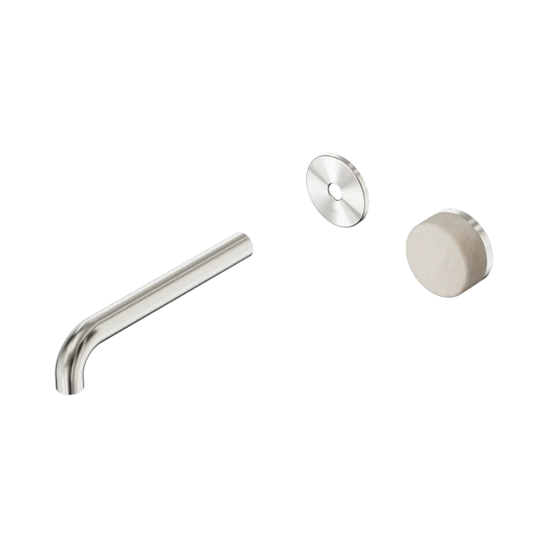 Nero Serenity Progressive Wall Basin Mixer 185mm Spout with Rome Travertine Handle (Trim Kit Only) Brushed Nickel
