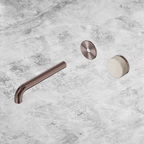 Nero Serenity Progressive Wall Basin Mixer 185mm Spout with Rome Travertine Handle (Trim Kit Only) Brushed Bronze