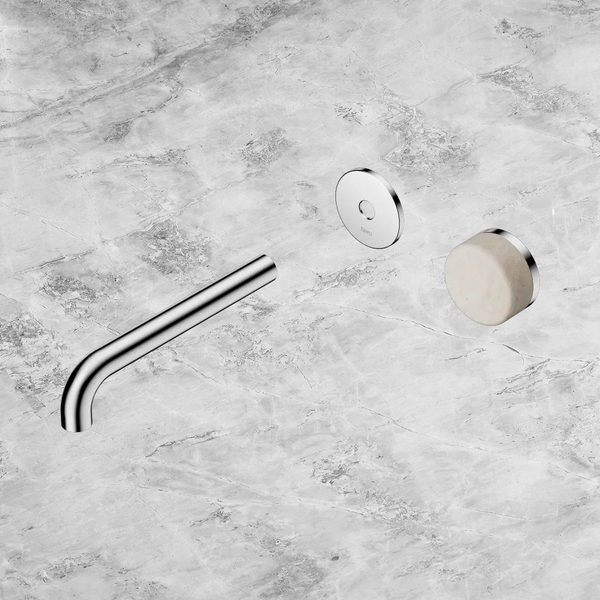 Nero Serenity Progressive Wall Basin Mixer 185mm Spout with Rome Travertine Handle (Trim Kit Only) Chrome