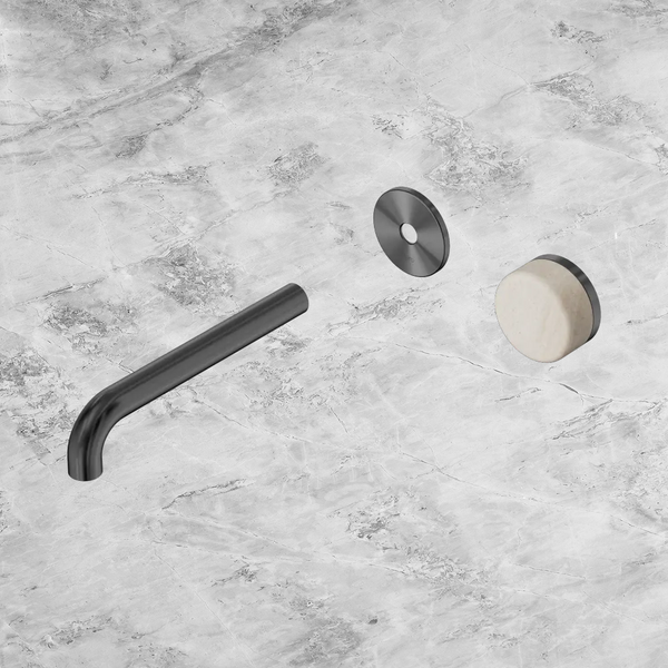 Nero Serenity Progressive Wall Basin Mixer 185mm Spout with Rome Travertine Handle (Trim Kit Only) Gunmetal