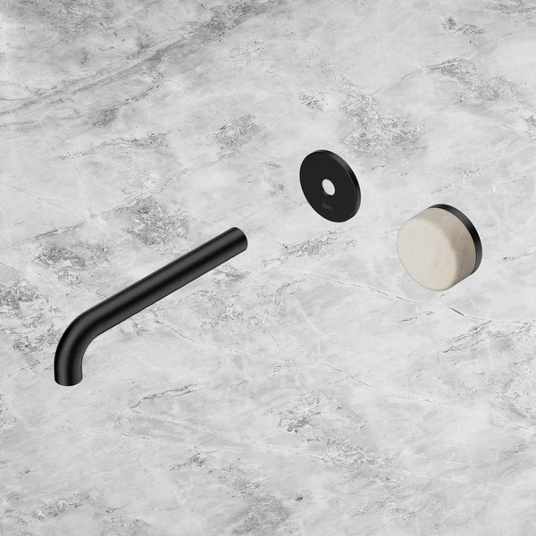 Nero Serenity Progressive Wall Basin Mixer 185mm Spout with Rome Travertine Handle (Trim Kit Only) Matte Black