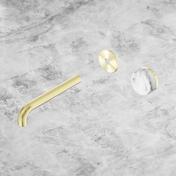 Nero Serenity Progressive Wall Basin Mixer 185mm Spout with Arabescato Corchia Handle (Trim Kit Only) Brushed Gold