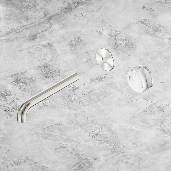 Nero Serenity Progressive Wall Basin Mixer 185mm Spout with Arabescato Corchia Handle (Trim Kit Only) Brushed Nickel