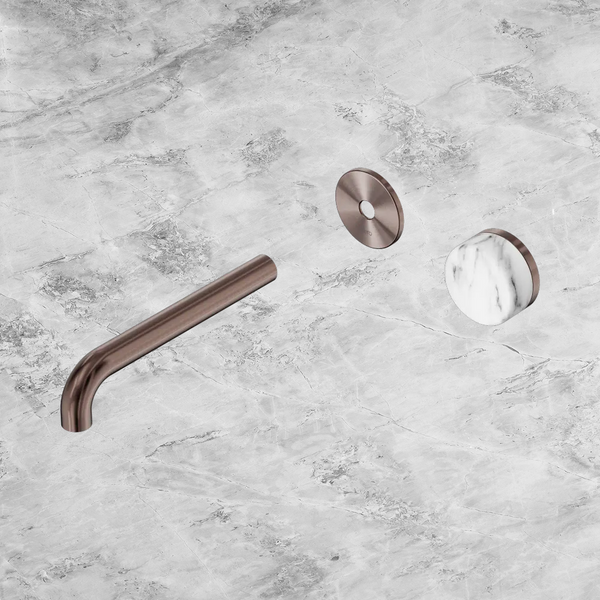 Nero Serenity Progressive Wall Basin Mixer 185mm Spout with Arabescato Corchia Handle (Trim Kit Only) Brushed Bronze