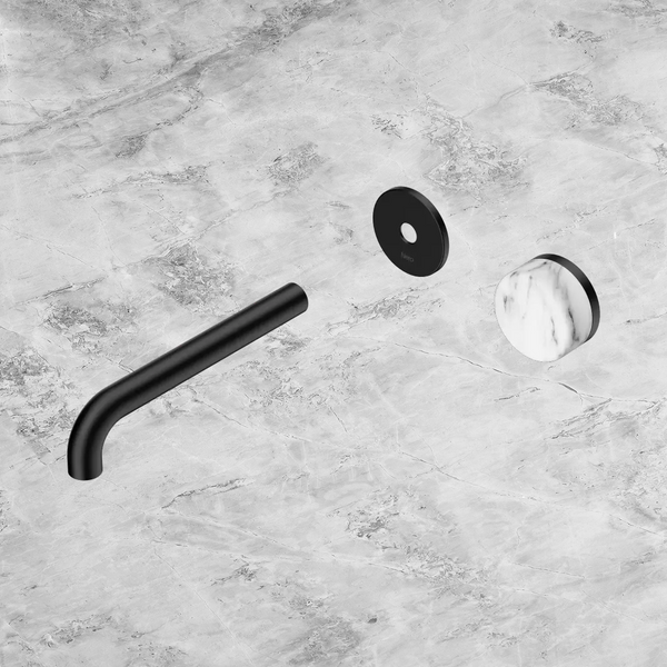 Nero Serenity Progressive Wall Basin Mixer 185mm Spout with Arabescato Corchia Handle (Trim Kit Only) Matte Black