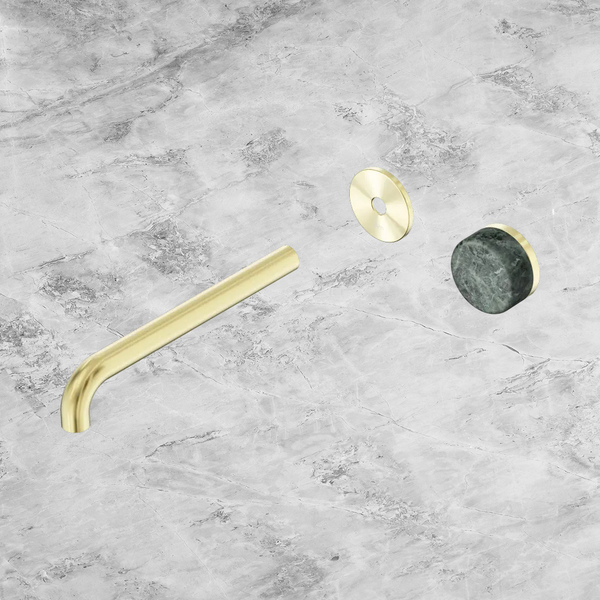 Nero Serenity Progressive Wall Basin Mixer 220mm Spout with Verde Alpi Handle (Trim Kit Only) Brushed Gold