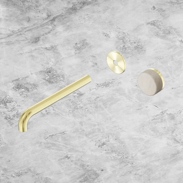 Nero Serenity Progressive Wall Basin Mixer 220mm Spout with Rome Travertine Handle (Trim Kit Only) Brushed Gold