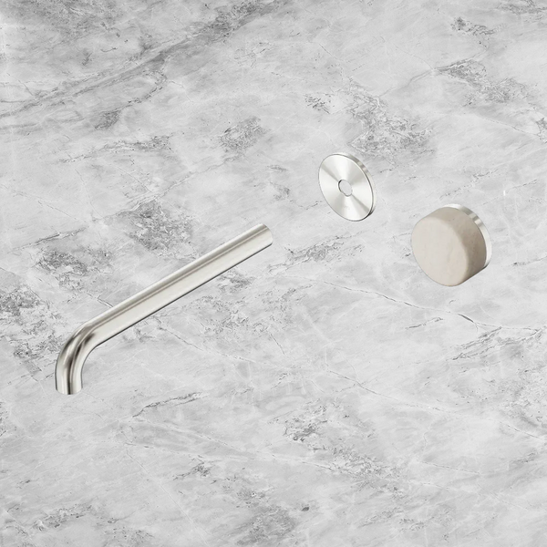 Nero Serenity Progressive Wall Basin Mixer 220mm Spout with Rome Travertine Handle (Trim Kit Only) Brushed Nickel