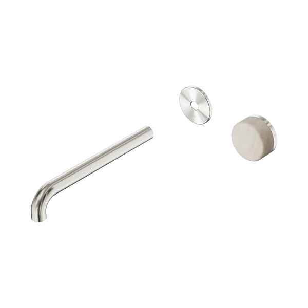 Nero Serenity Progressive Wall Basin Mixer 220mm Spout with Rome Travertine Handle (Trim Kit Only) Brushed Nickel