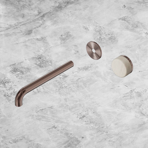 Nero Serenity Progressive Wall Basin Mixer 220mm Spout with Rome Travertine Handle (Trim Kit Only) Brushed Bronze