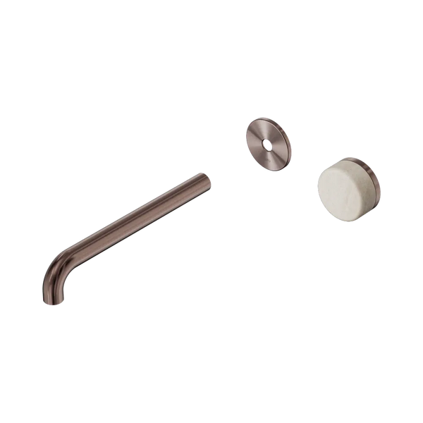 Nero Serenity Progressive Wall Basin Mixer 220mm Spout with Rome Travertine Handle (Trim Kit Only) Brushed Bronze