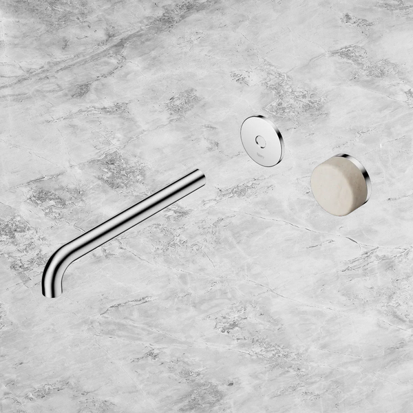 Nero Serenity Progressive Wall Basin Mixer 220mm Spout with Rome Travertine Handle (Trim Kit Only) Chrome