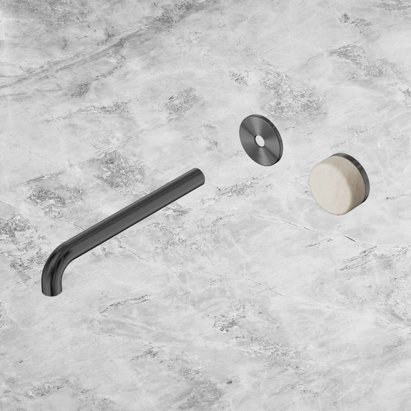 Nero Serenity Progressive Wall Basin Mixer 220mm Spout with Rome Travertine Handle (Trim Kit Only) Gunmetal