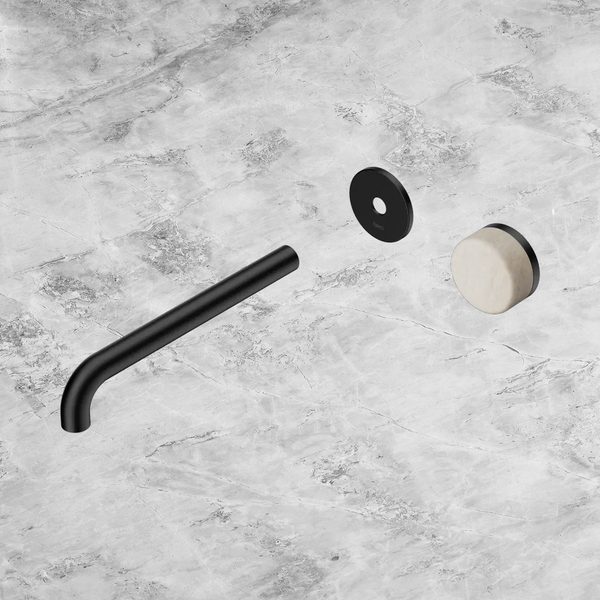 Nero Serenity Progressive Wall Basin Mixer 220mm Spout with Rome Travertine Handle (Trim Kit Only) Matte Black