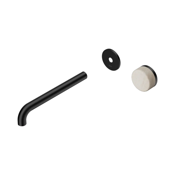 Nero Serenity Progressive Wall Basin Mixer 220mm Spout with Rome Travertine Handle (Trim Kit Only) Matte Black