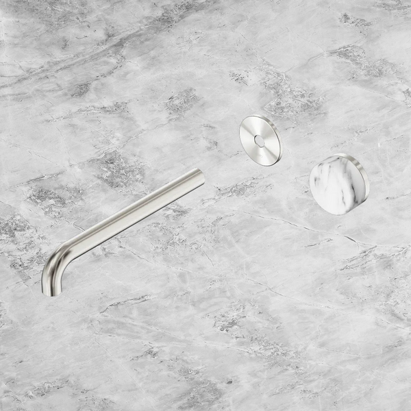 Nero Serenity Progressive Wall Basin Mixer 220mm Spout with Arabescato Corchia Handle (Trim Kit Only) Brushed Nickel