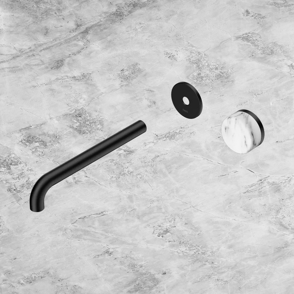 Nero Serenity Progressive Wall Basin Mixer 220mm Spout with Arabescato Corchia Handle (Trim Kit Only) Matte Black