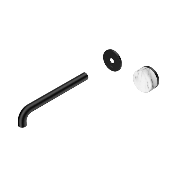 Nero Serenity Progressive Wall Basin Mixer 220mm Spout with Arabescato Corchia Handle (Trim Kit Only) Matte Black