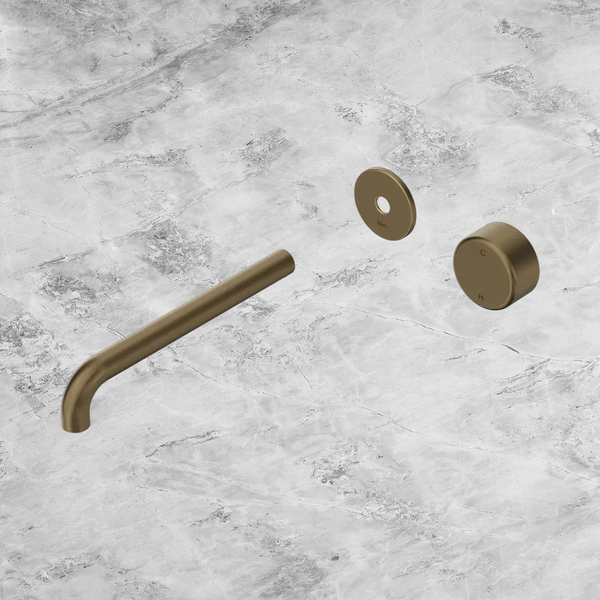 Nero Serenity Progressive Wall Basin Mixer 220mm Spout with Metal Handle (Trim Kit Only) Tumbled Antique Brass