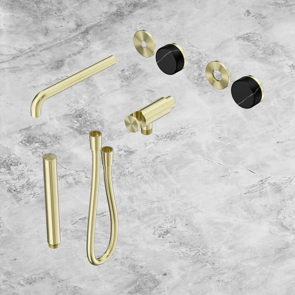 Nero Serenity Progressive Shower System with Spout with Marquina Black Handle and Slim Shower (Trim Kit Only) Brushed Gold
