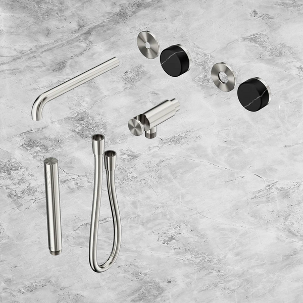 Nero Serenity Progressive Shower System with Spout with Marquina Black Handle and Slim Shower (Trim Kit Only) Brushed Nickel