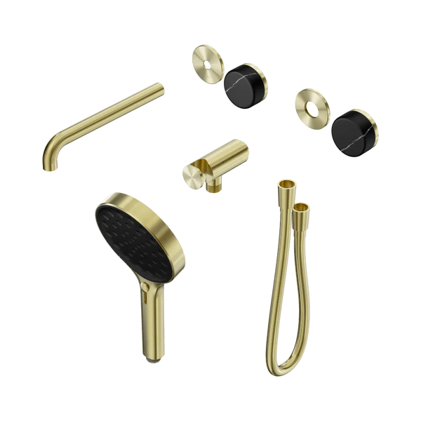 Nero Serenity Progressive Shower System with Spout with Marquina Black Handle and Serenity Hand Shower (Trim Kit Only) Brushed Gold