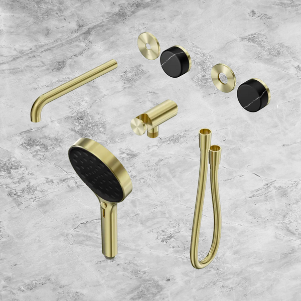 Nero Serenity Progressive Shower System with Spout with Marquina Black Handle and Serenity Hand Shower (Trim Kit Only) Brushed Gold