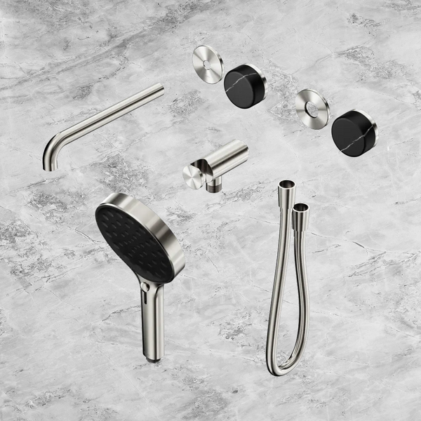 Nero Serenity Progressive Shower System with Spout with Marquina Black Handle and Serenity Hand Shower (Trim Kit Only) Brushed Nickel