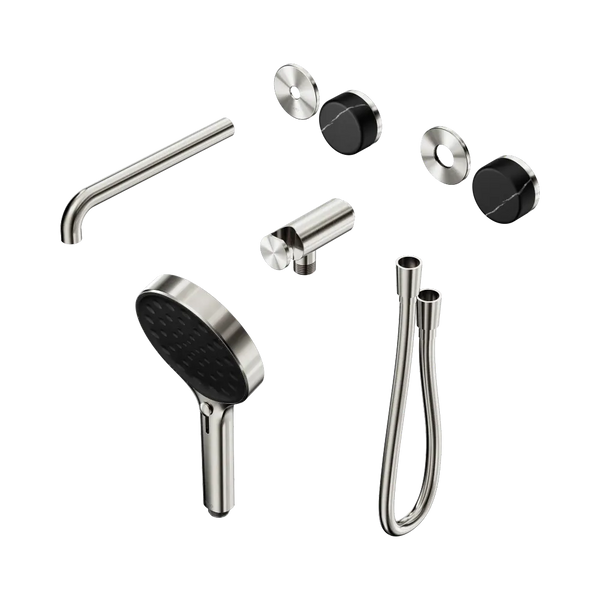 Nero Serenity Progressive Shower System with Spout with Marquina Black Handle and Serenity Hand Shower (Trim Kit Only) Brushed Nickel