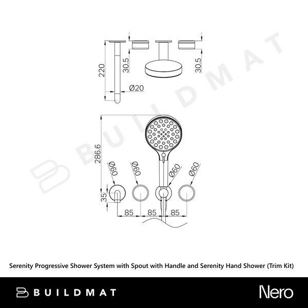 Nero Serenity Progressive Shower System with Spout with Marquina Black Handle and Serenity Hand Shower (Trim Kit Only) Matte Black