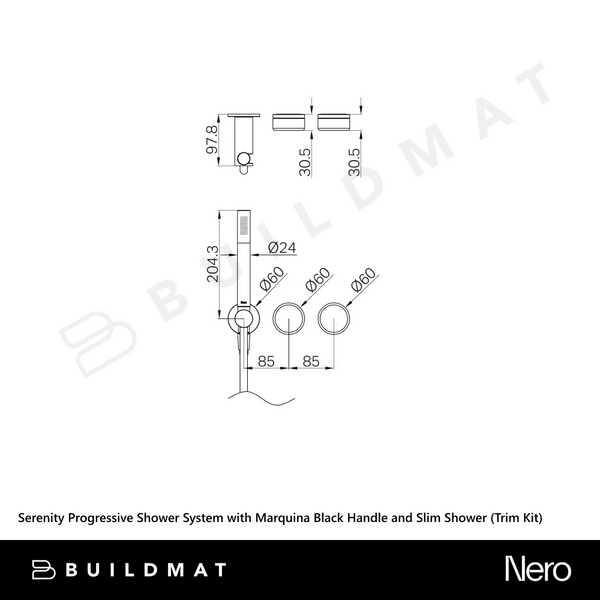 Nero Serenity Progressive Shower System with Marquina Black Handle and Slim Shower (Trim Kit Only) Brushed Bronze