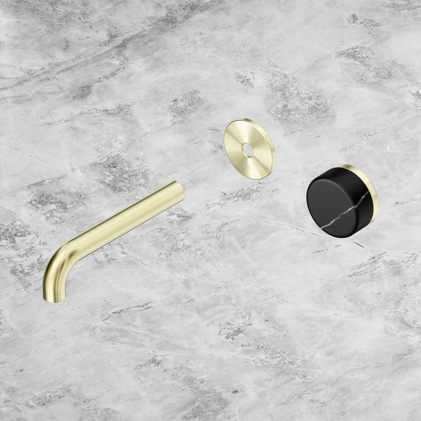 Nero Serenity Progressive Wall Basin Mixer 160mm Spout with Marquina Black Handle (Trim Kit Only) Brushed Gold