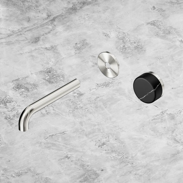 Nero Serenity Progressive Wall Basin Mixer 160mm Spout with Marquina Black Handle (Trim Kit Only) Brushed Nickel