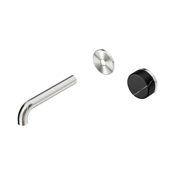Nero Serenity Progressive Wall Basin Mixer 160mm Spout with Marquina Black Handle (Trim Kit Only) Brushed Nickel
