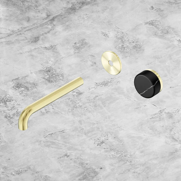 Nero Serenity Progressive Wall Basin Mixer 185mm Spout with Marquina Black Handle (Trim Kit Only) Brushed Gold